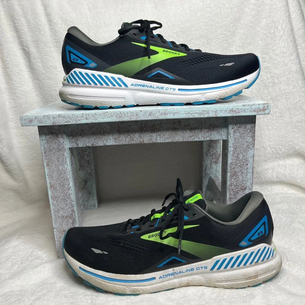 Brooks Adrenaline GTS 23 Mens Black Hawaiin Ocean Green Running Shoes‎ Size 12